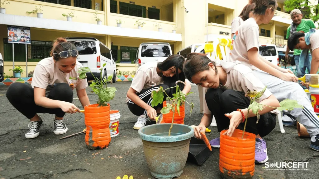 Helping each other with planting