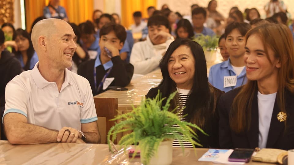 Sourcefit CEO Andy Schachtel and DepEd Rizal’s Public School District Supervisors Minerva David and Dr. Van Russel Robles, at the EmpowerED opening ceremony.
